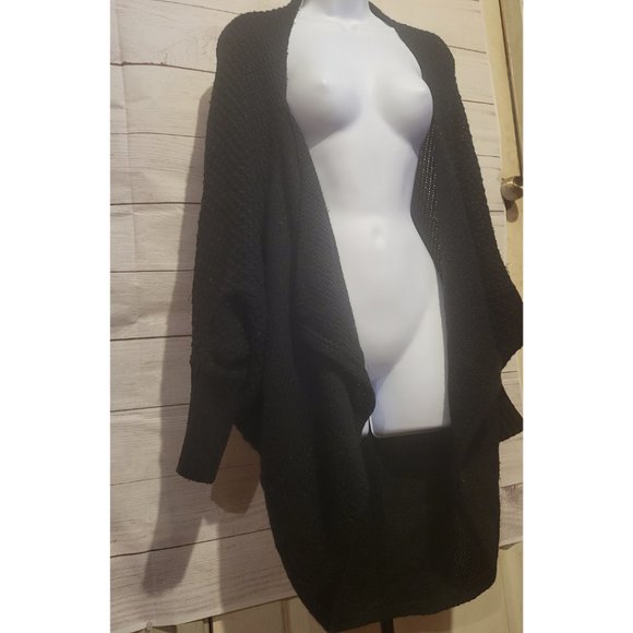 Black Woven Flowy Waterfall Sweater - Extra Long - Picture 10 of 15